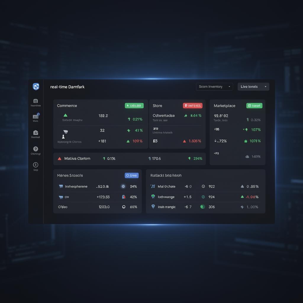 Dashboard mostrando sincronização de estoque em tempo real entre lojas, ecommerce e marketplaces